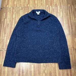 J.Crew Wool Blend 1/4 Zip Mock Neck Sweater Pullover Blue Speckled Large